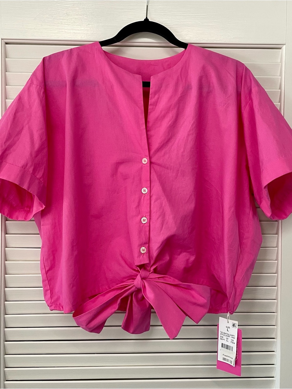 Tie-Knot Short Sleeve Blouse in Vibrant Pink